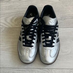 Adidas Sambas Sneakers in Metallic Silver and Black Size 8.5